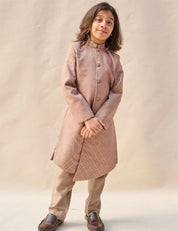 Stone Grey Mukaish Achkan Set