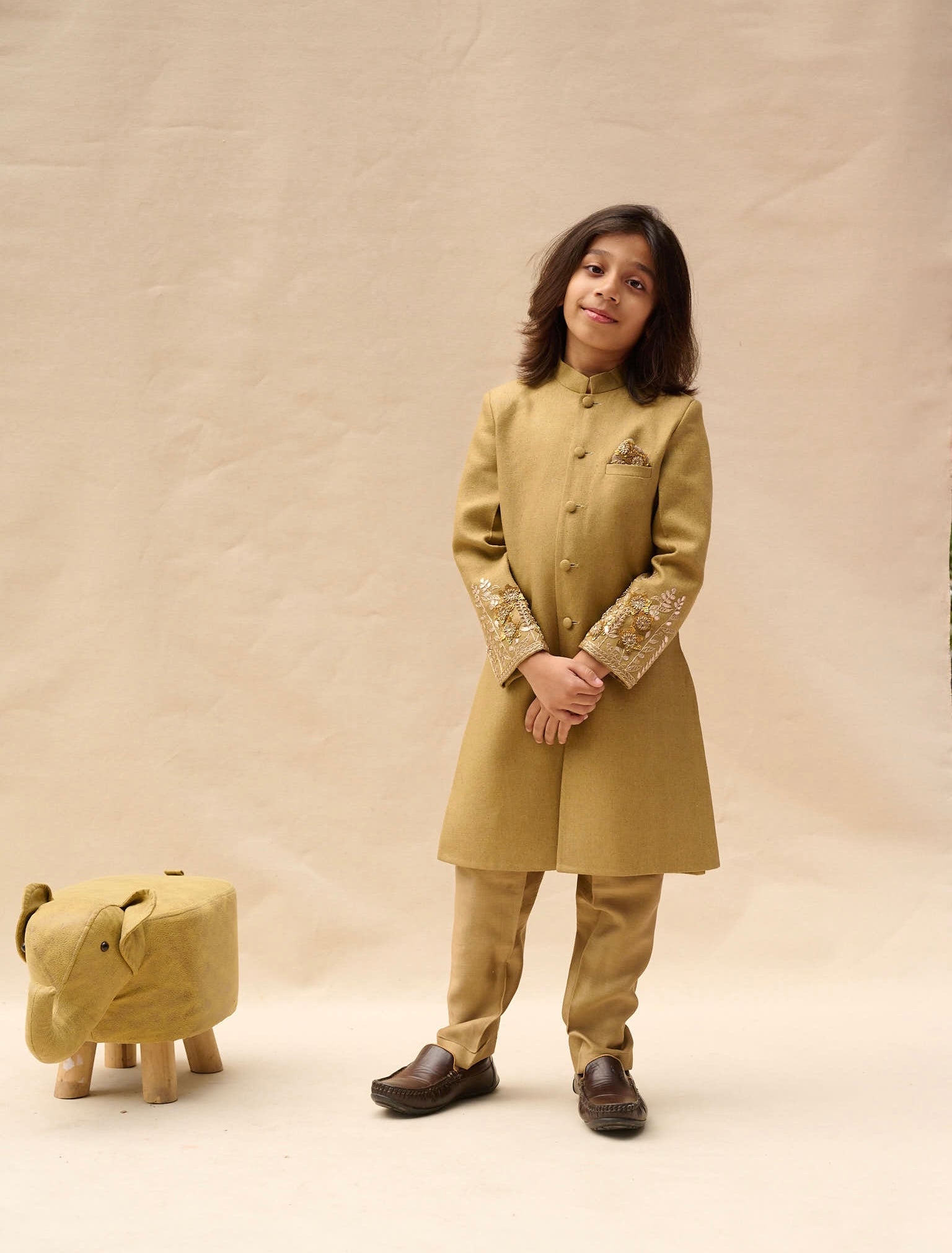 Moss Green Hand Embroidered Achkan Set
