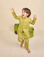 Pear Green Linen Kurta Jacket Set