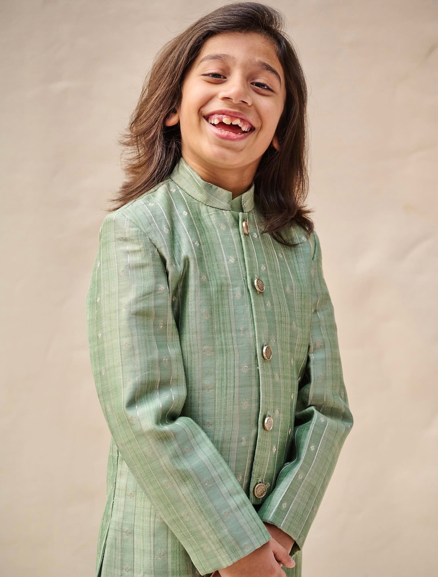 Sage Green Moonga Silk Achkan Set