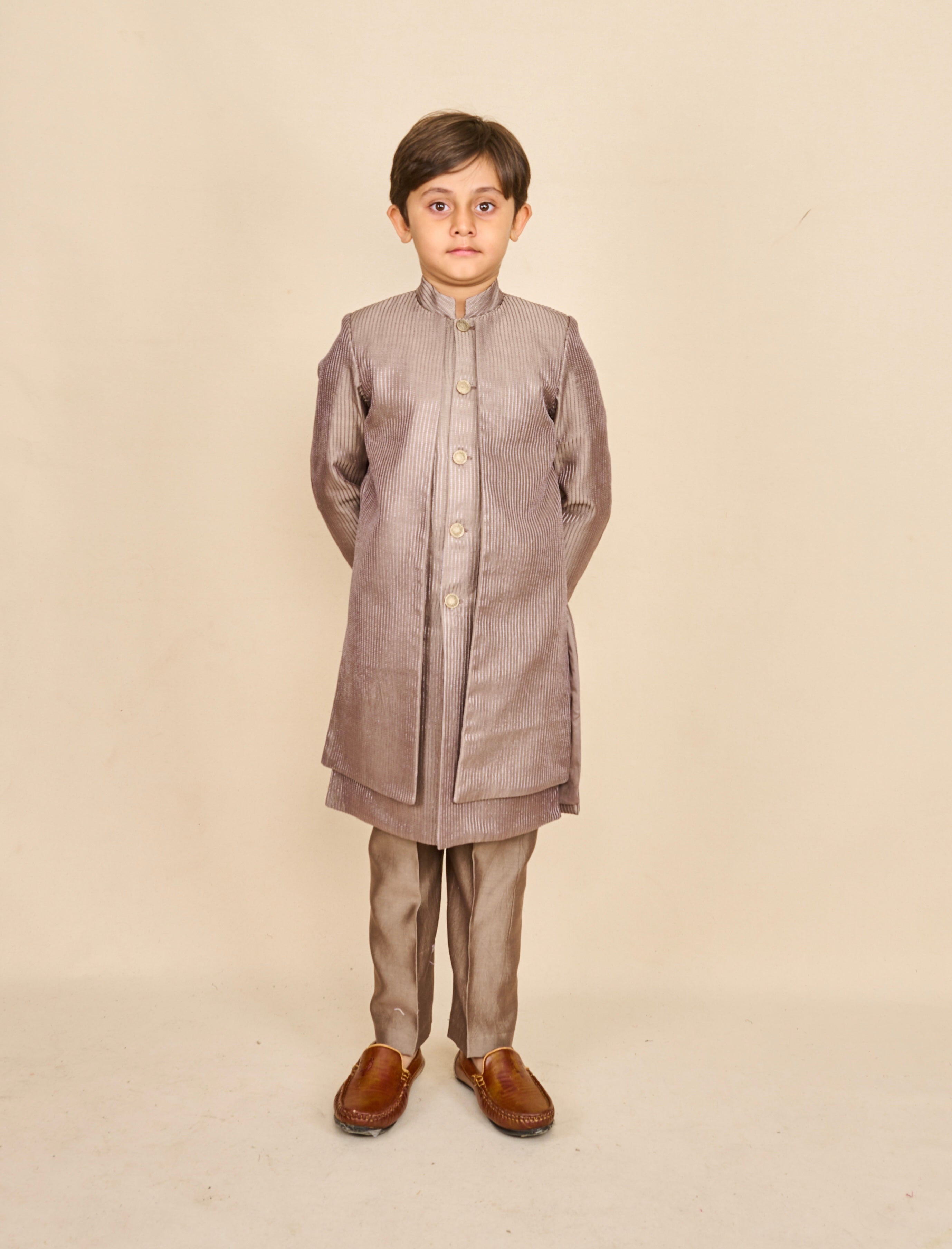 Brownish Grey Layered Achkan Set