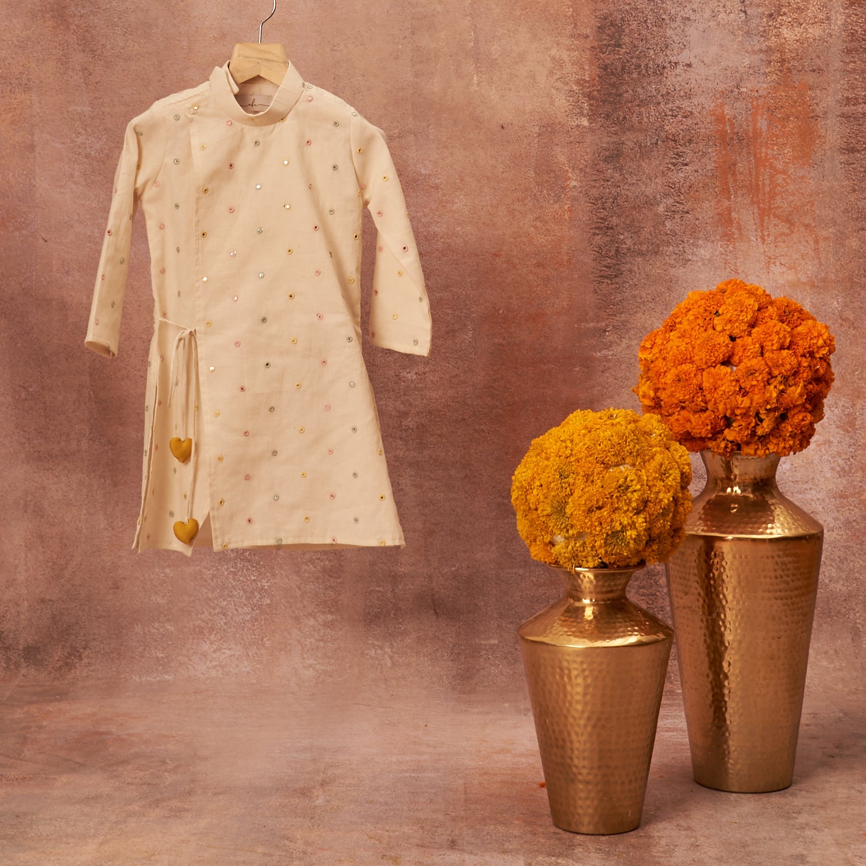 Off White Mirror Work Angrakha  Set