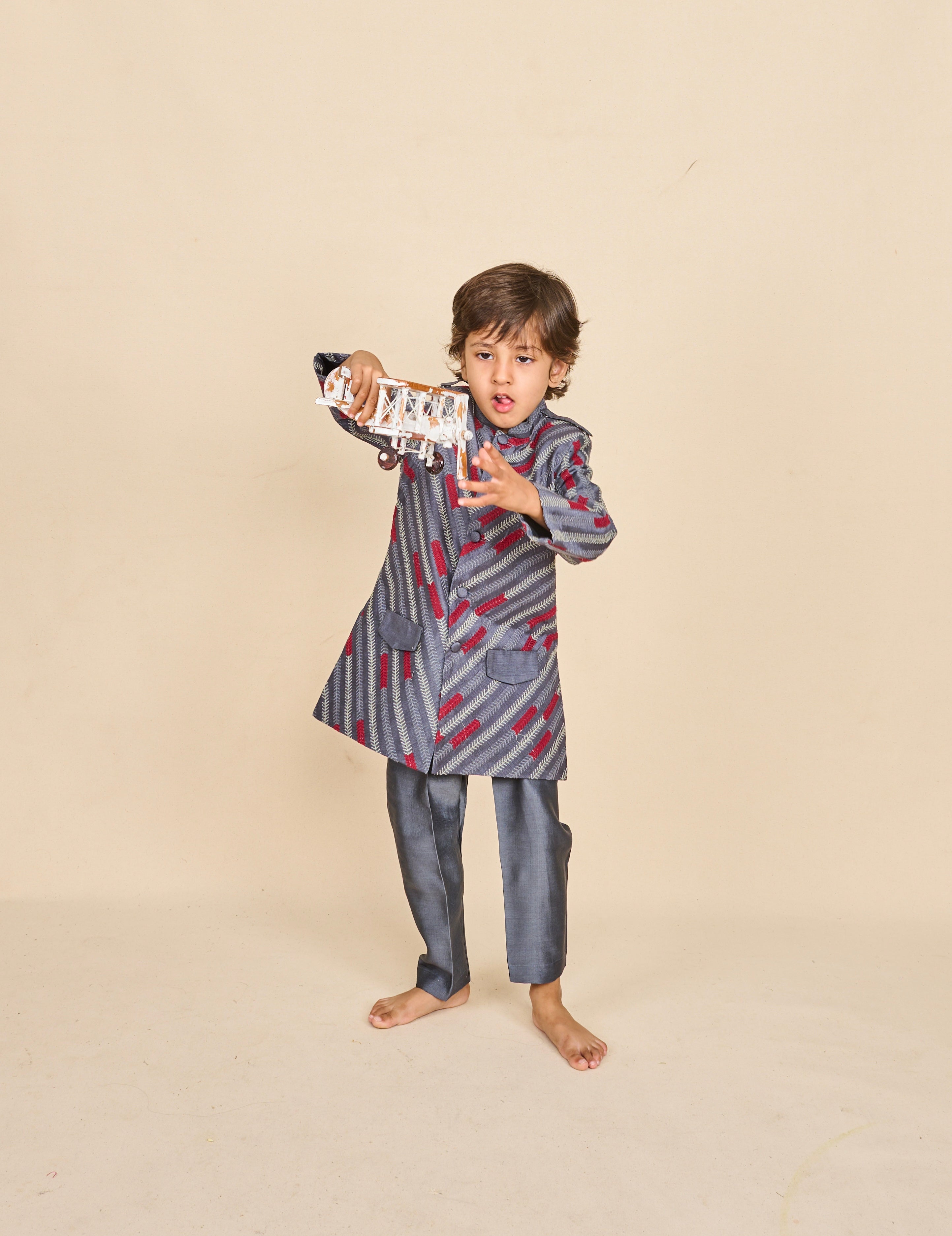 Navy Blue Embridered Short Achkan Set