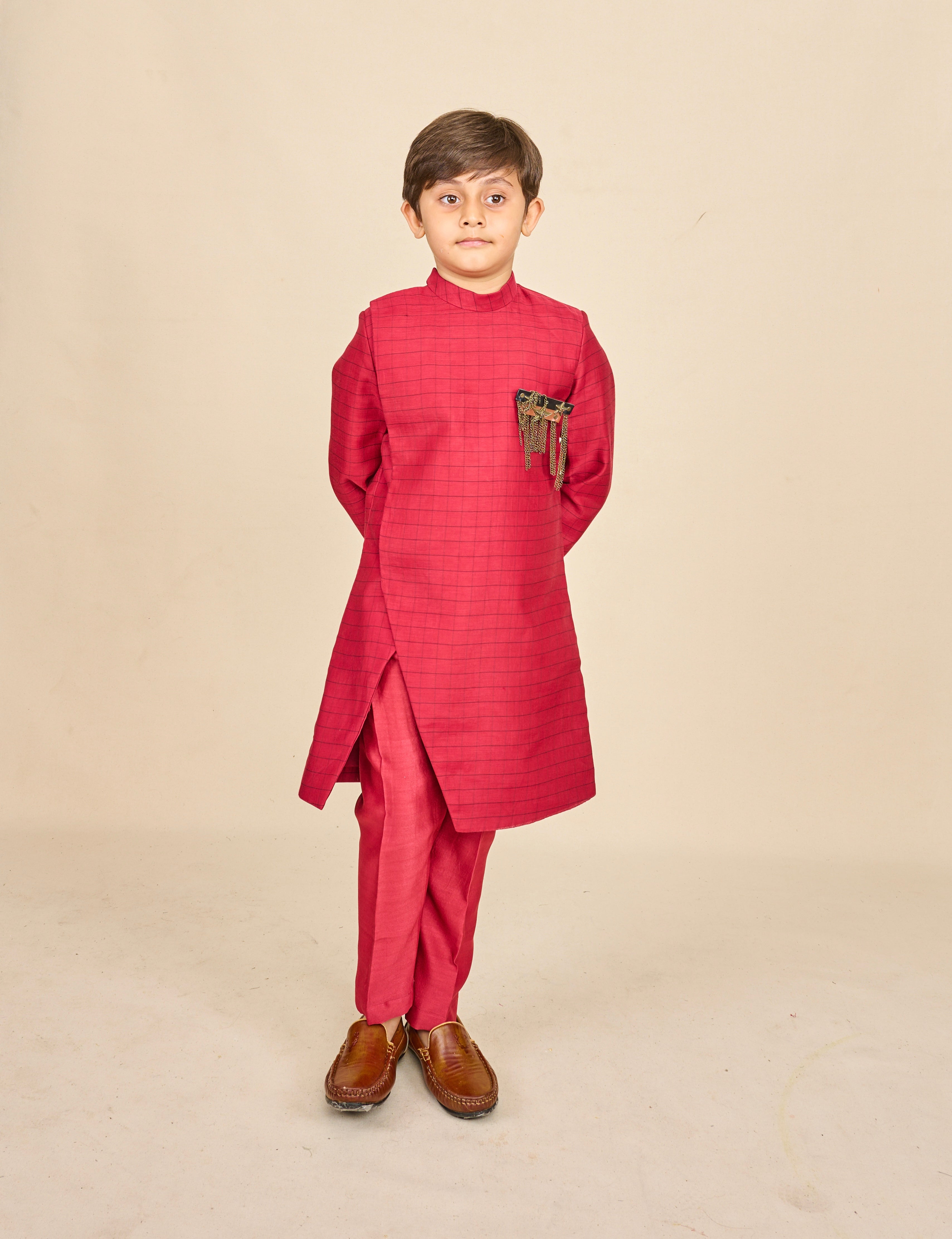 Berry Red Slit Achkan Set