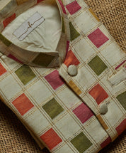 Beige Multicolour Moonga Silk Kurta Jacket Set