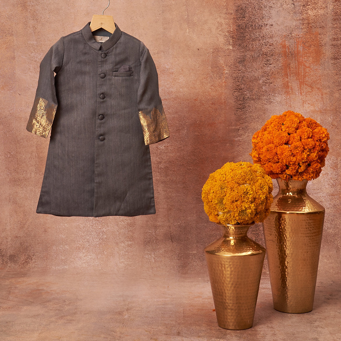 Moonga Silk Achkan With Zari Banarsi Jaal