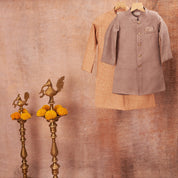 Thread Sequins Work Slub Silk Achkan And Pajama Set