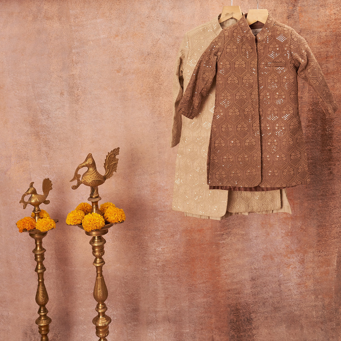 Thread Sequins Work Achkan With Kurta Pajama Set