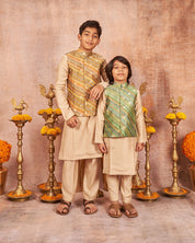 Yellow Multicolour Moonga Silk Kurta Jacket Set