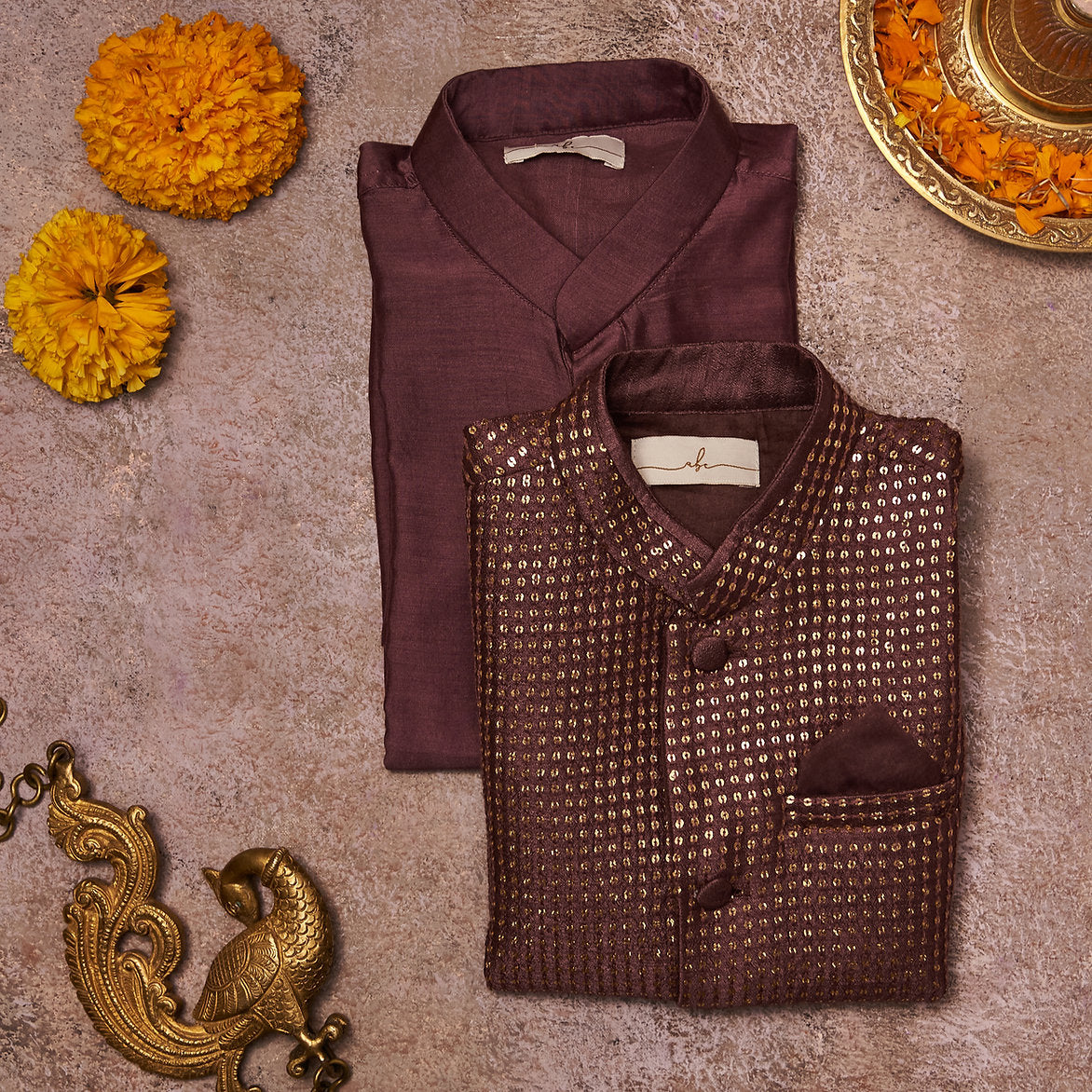 Thread And Sequins Jacket With Kurta Pajama Set
