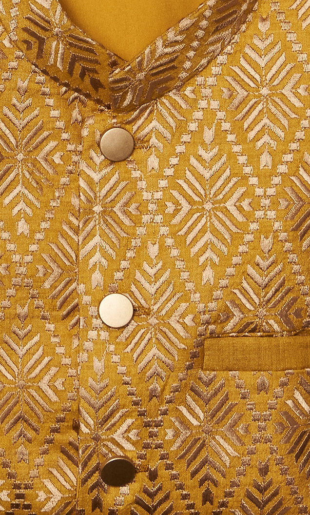Lemon Yellow Embroidered Kurta Jacket Set