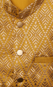 Lemon Yellow Embroidered Kurta Jacket Set