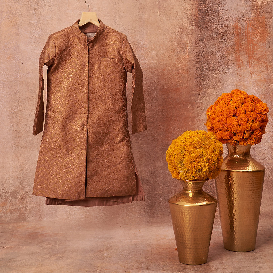 Dust Pink Banarasi Achkan Set.