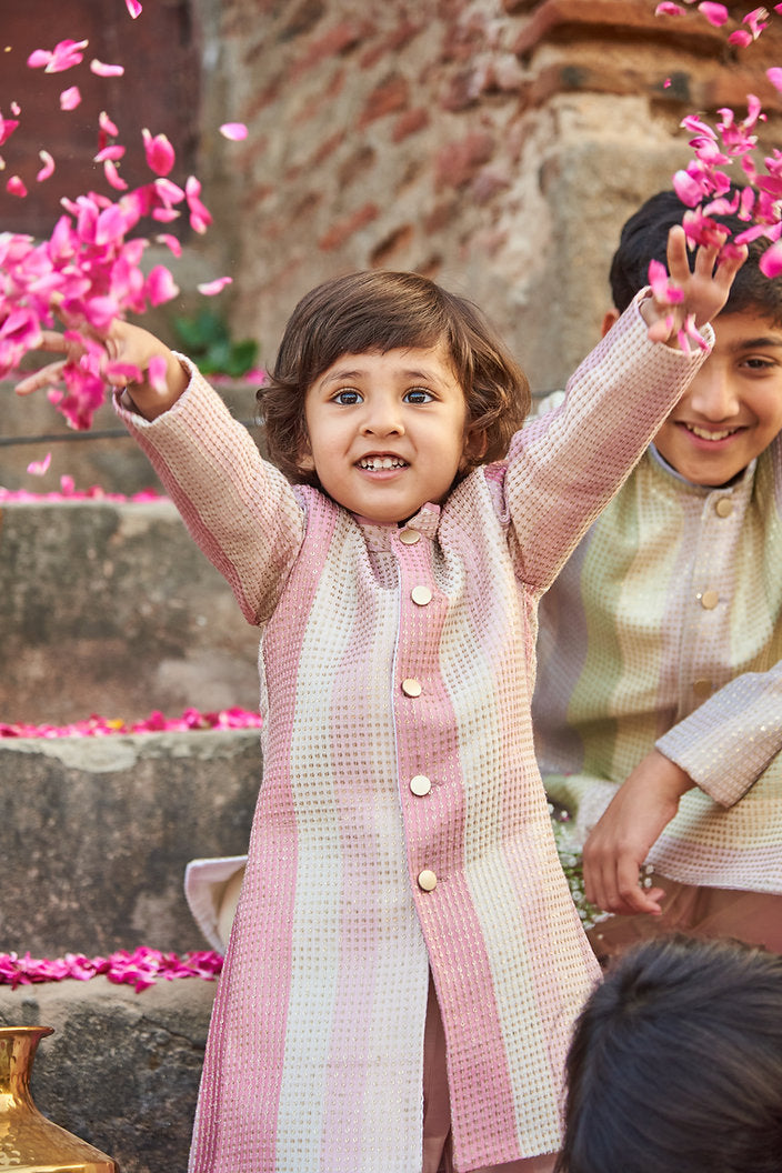 Pink Sequins Embroidered Achkan Set