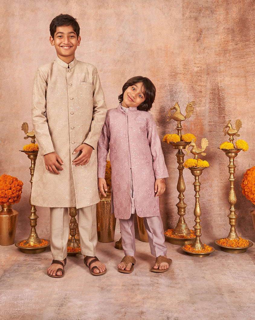Lavender Sequins Achkan Set