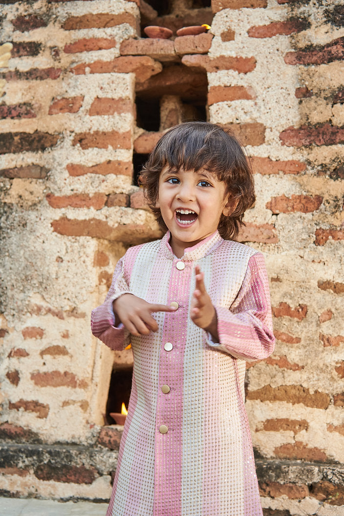 Pink Sequins Embroidered Achkan Set