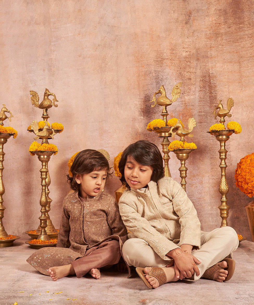 Thread Sequins Work Achkan With Kurta Pajama Set