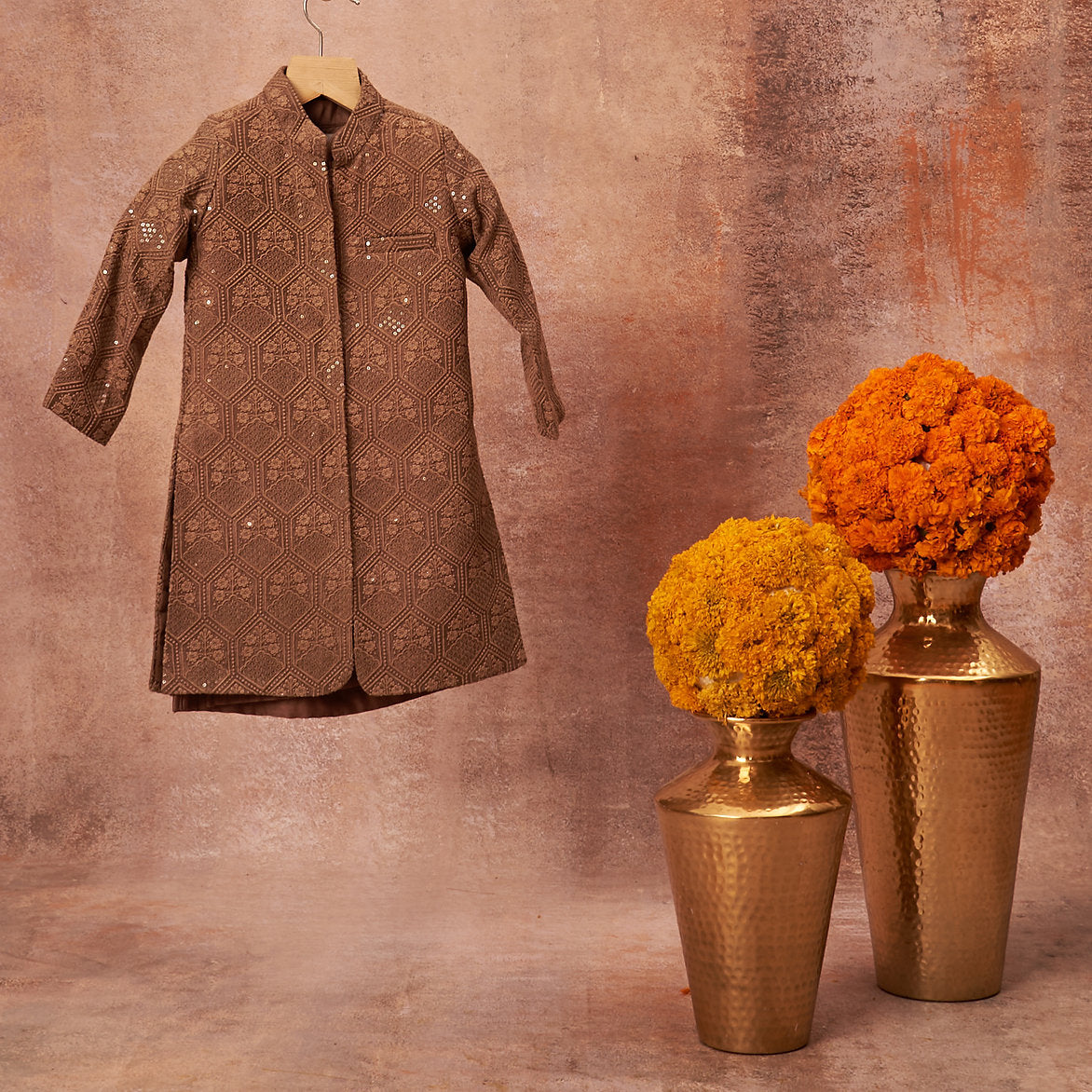 Thread Sequins Work Achkan With Kurta Pajama Set