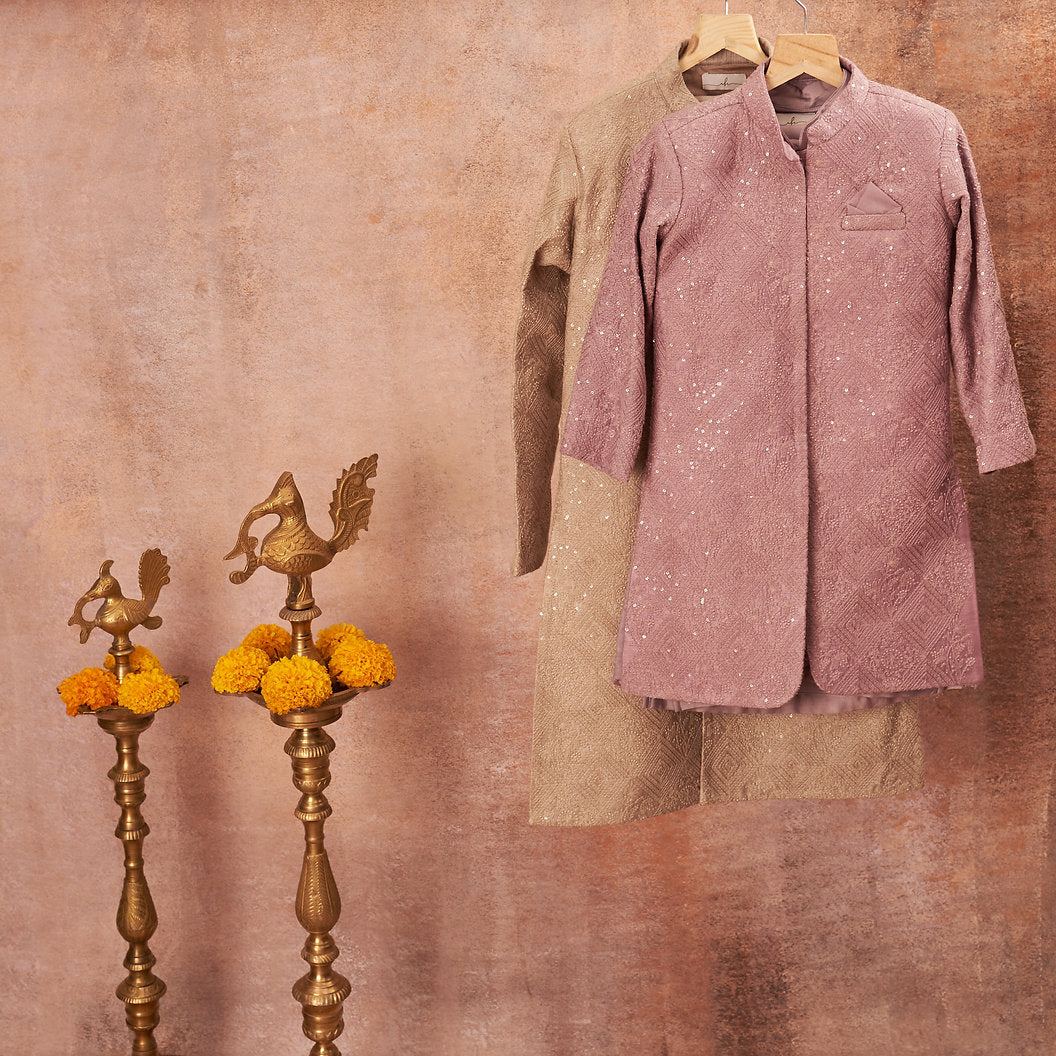 Lavender Sequins Achkan Set
