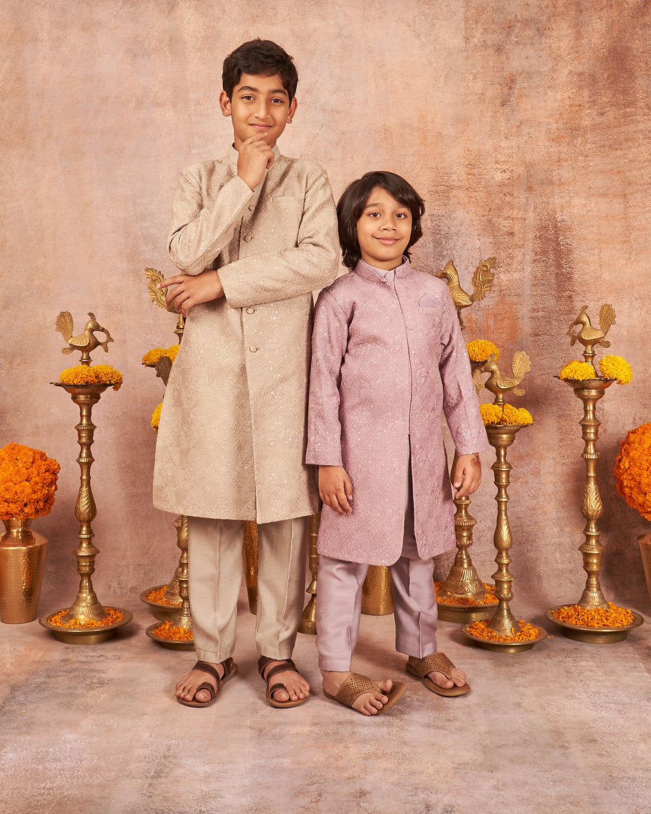 Thread And Sequins Work Achkan And Pajama Set