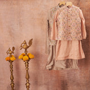 Print With Zari Work Jacket And Kurta Pajama Set