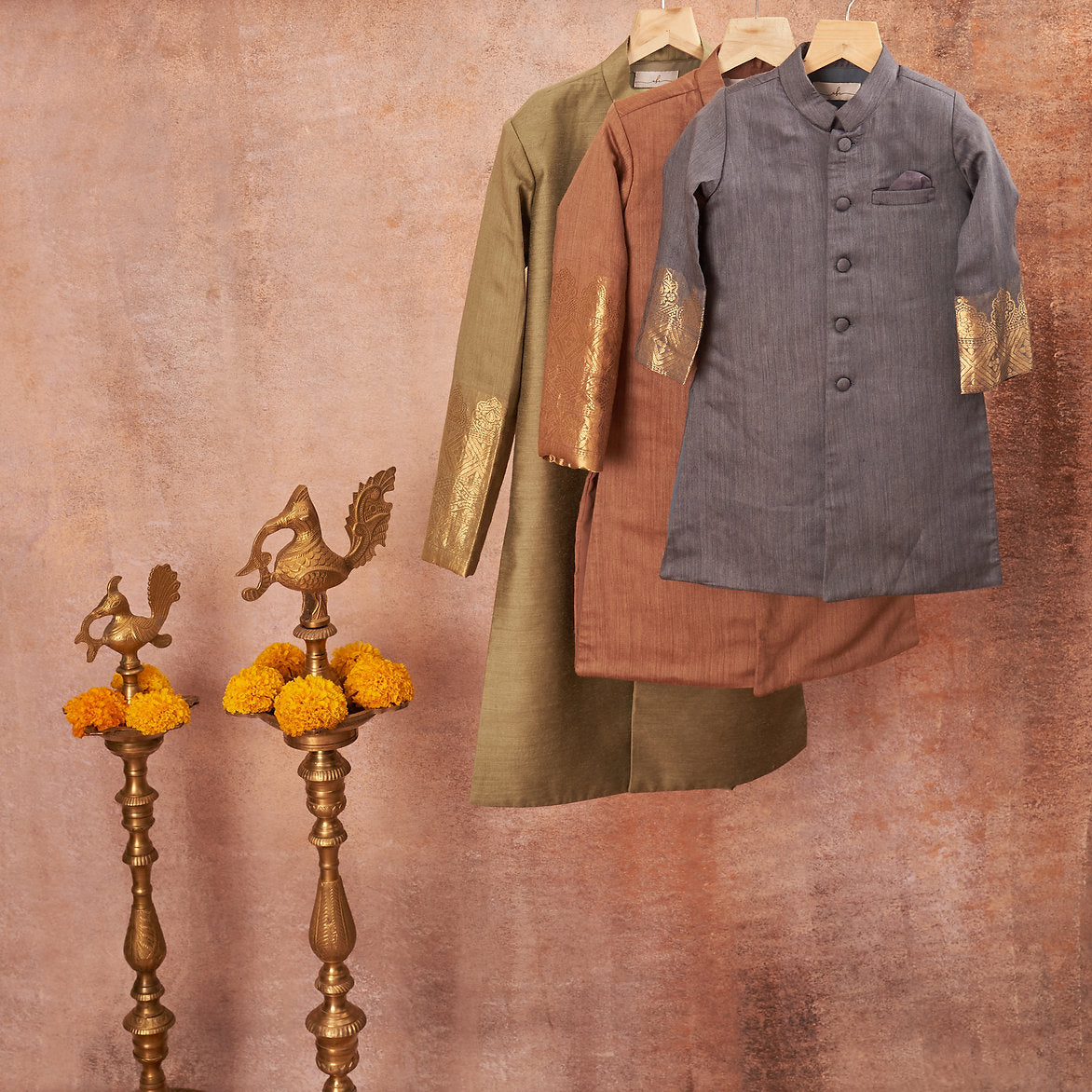 Moonga Silk Achkan With Zari Banarsi Jaal