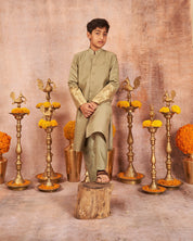 Moonga Silk Achkan With Zari Banarsi Jaal