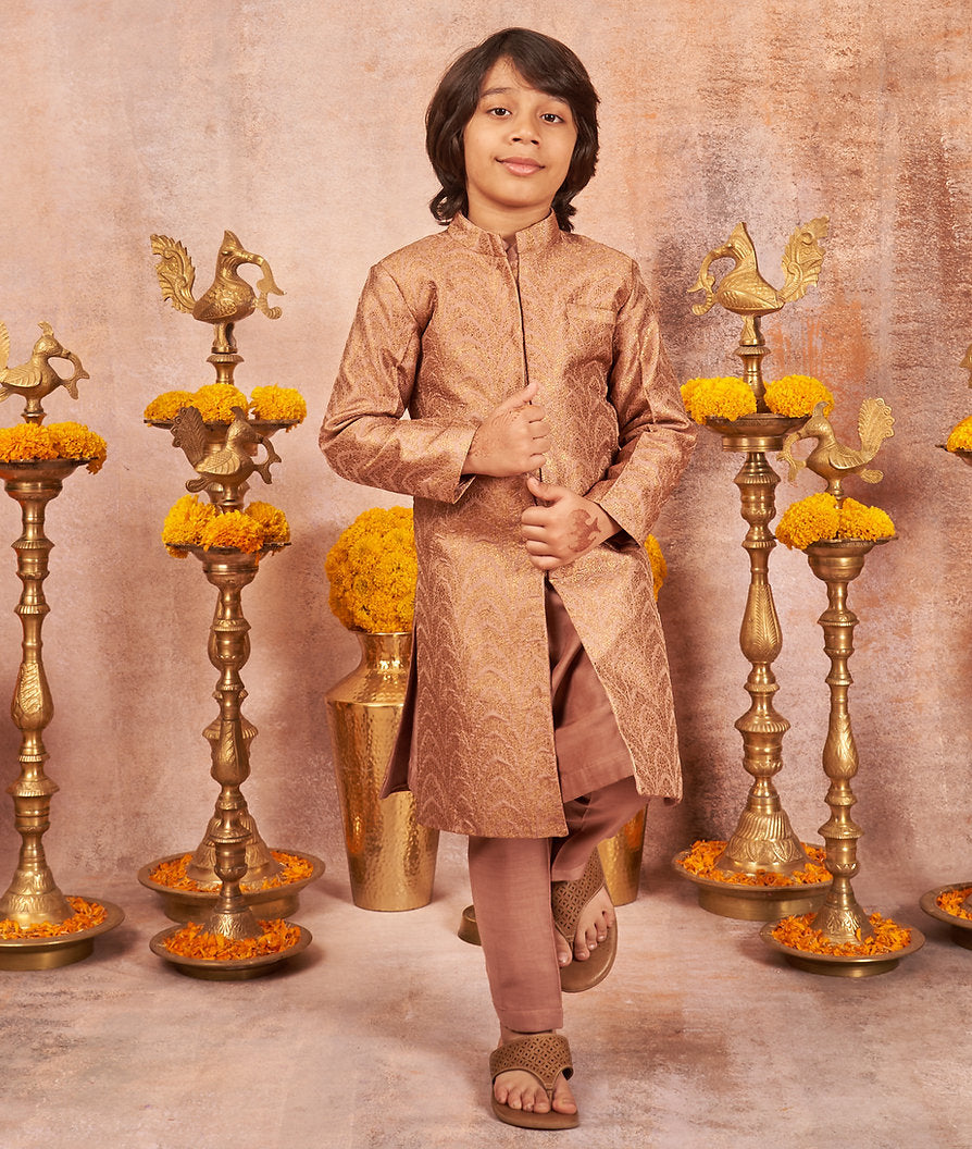 Dust Pink Banarasi Achkan Set.