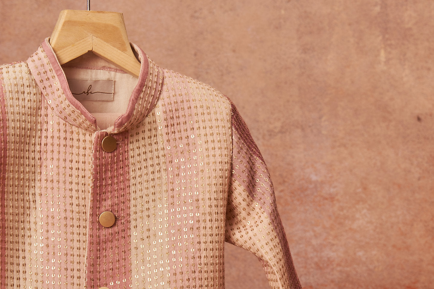 Pink Sequins Embroidered Achkan Set