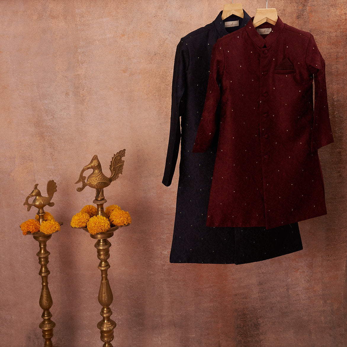 Navy Blue Handloom Silk Achkan Set