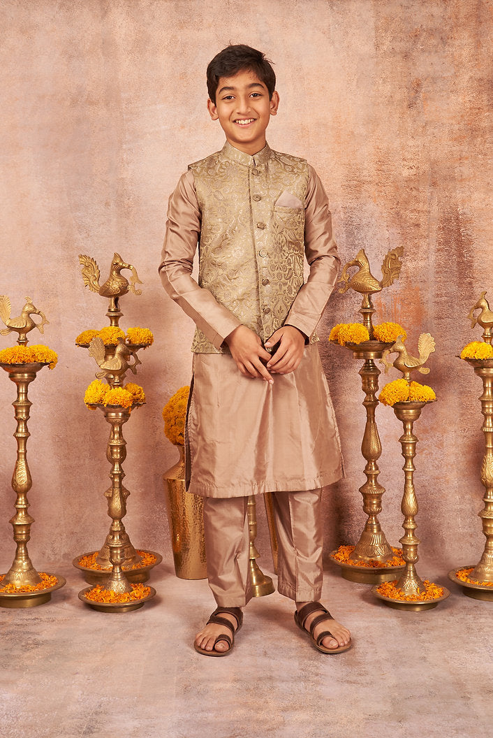 Dull Green Banarsi Silk Kurta Jacket Set