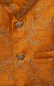Mustard Zari Work Kurta Jacket Set