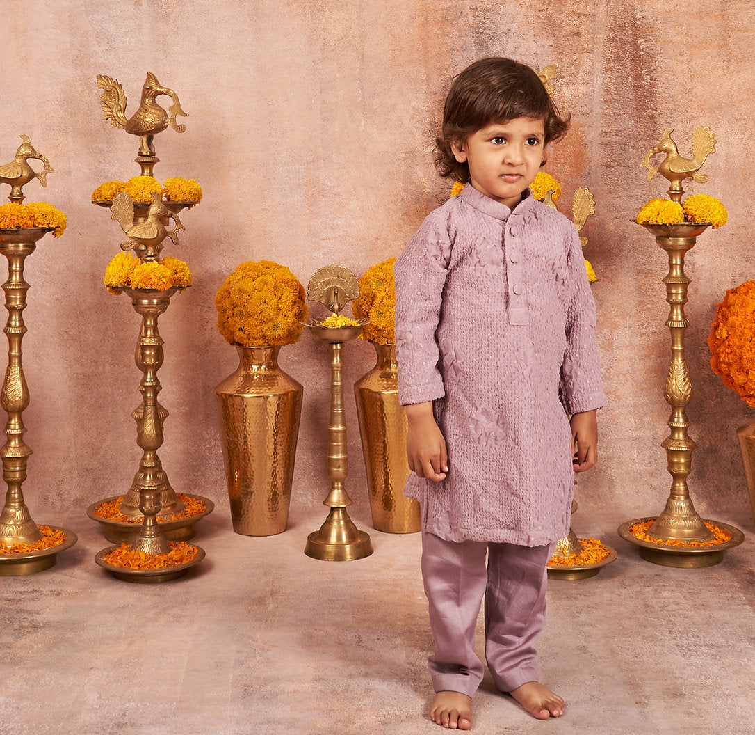 Lavender Crinkled Kurta Set