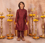 Maroon Handloom Silk Achkan Set