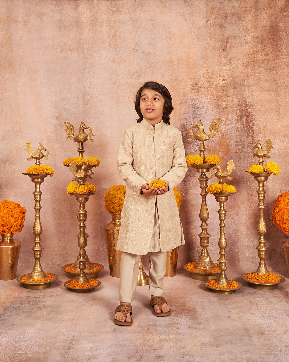 Thread Sequins Work Achkan With Kurta Pajama Set