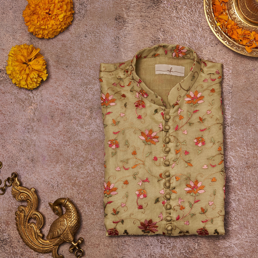Green Embroidered Organza Kurta Set