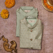 Sky Blue Embroidered Kurta Jacket Set