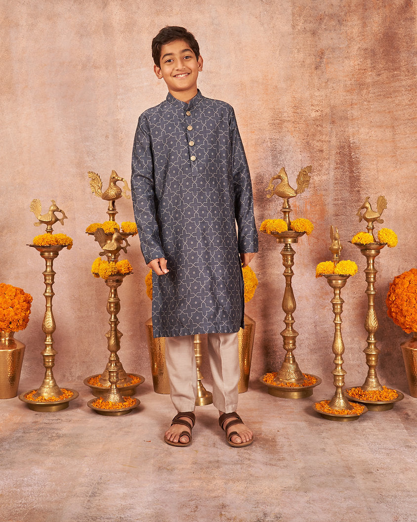 Navy Blue Moonga Silk Kurta Set