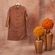 Moonga Silk Achkan With Zari Banarsi Jaal