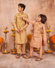 Onion Pink Tussar Silk Kurta Jacket Set