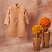 Thread Sequins Work Slub Silk Achkan And Pajama Set