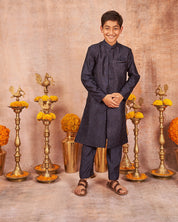 Navy Blue Handloom Silk Achkan Set