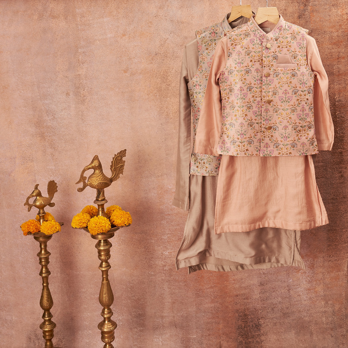 Print With Zari Work Jacket And Kurta Pajama Set