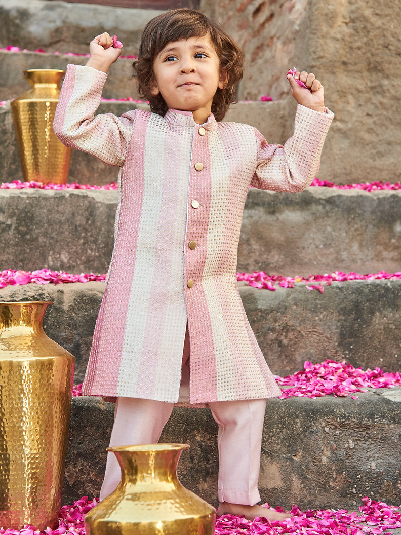 Pink Sequins Embroidered Achkan Set
