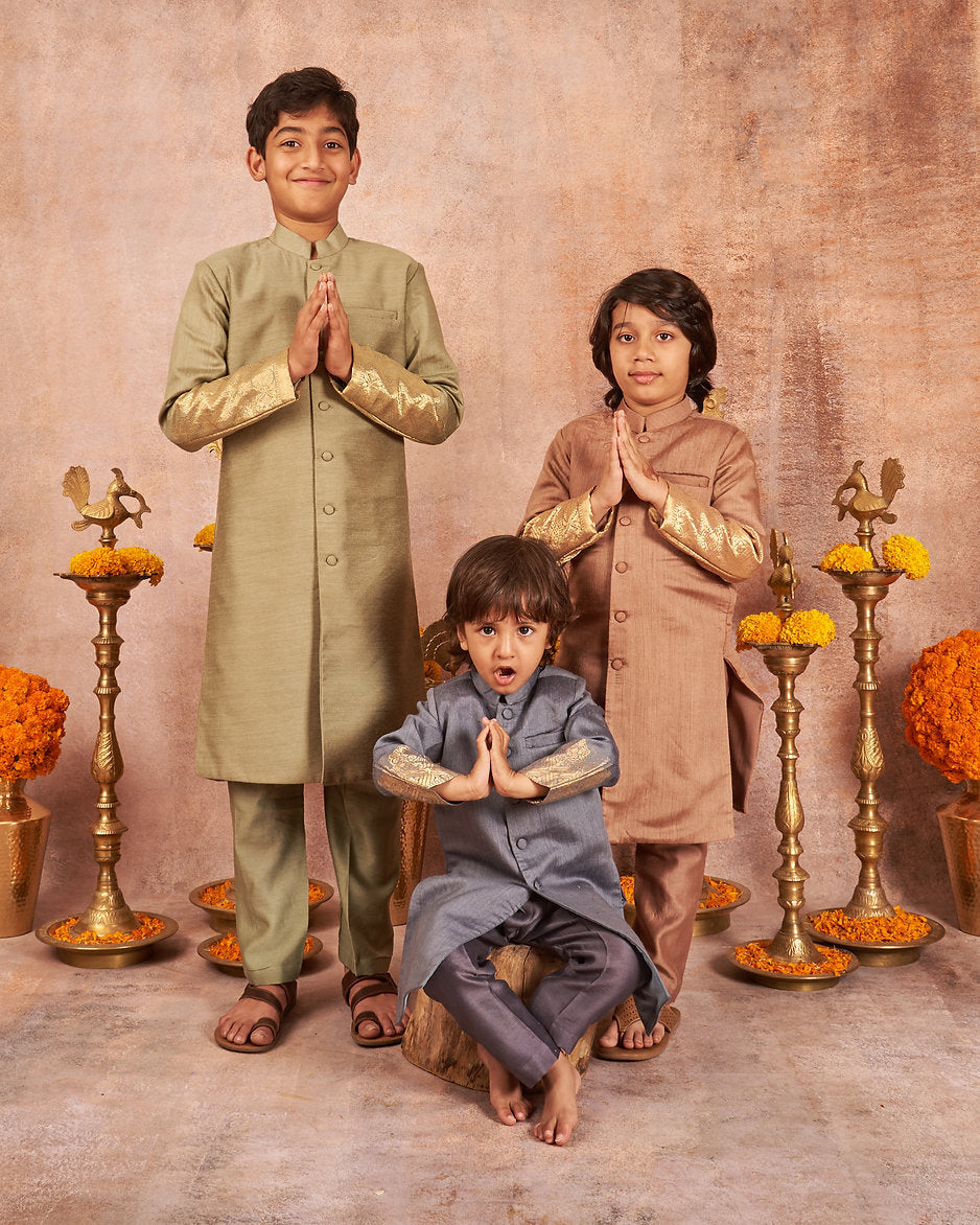 Moonga Silk Achkan With Zari Banarsi Jaal