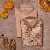 Print With Zari Work Jacket And Kurta Pajama Set