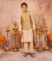 Yellow Multicolour Moonga Silk Kurta Jacket Set