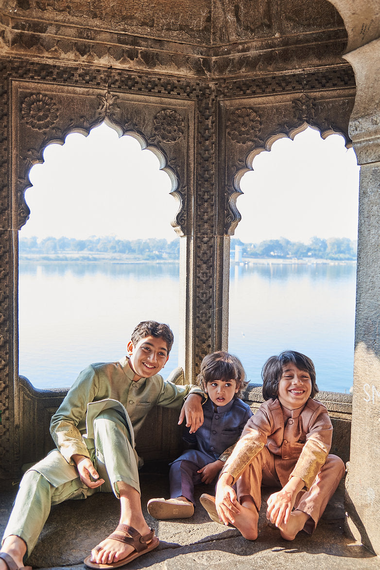 Moonga Silk Achkan With Zari Banarsi Jaal