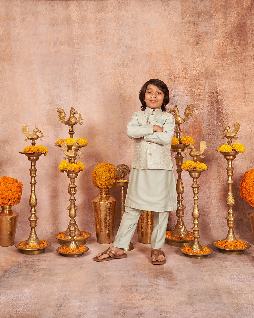 Sky Blue Embroidered Kurta Jacket Set