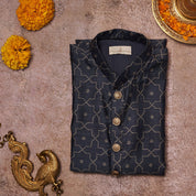Navy Blue Moonga Silk Kurta Set